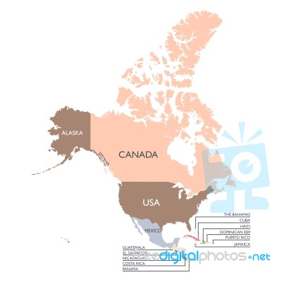 Map Of North America Continent Stock Image