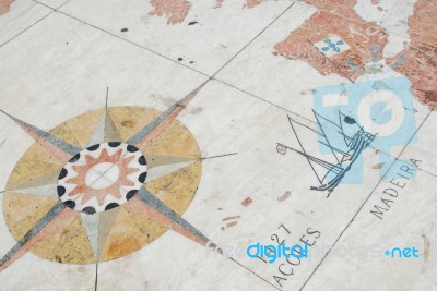 Map Of The Discoveries Routes In Lisbon, Portugal Stock Photo