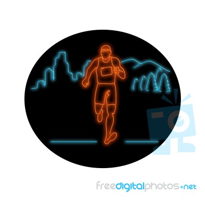 Marathon Runner Running Oval Neon Sign Stock Image