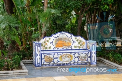 Marbella, Andalucia/spain - July 6 : Decorative Tiled Bench In T… Stock Photo