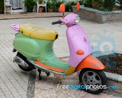 Marbella, Andalucia/spain - July 6 : Painted Scooter Parked In M… Stock Photo