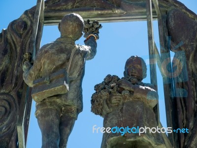 Marbella, Andalucia/spain - May 4 : Boys And Window Sculpture By… Stock Photo