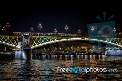 Margaret Bridge Illuminated At Night In Budapest Stock Photo