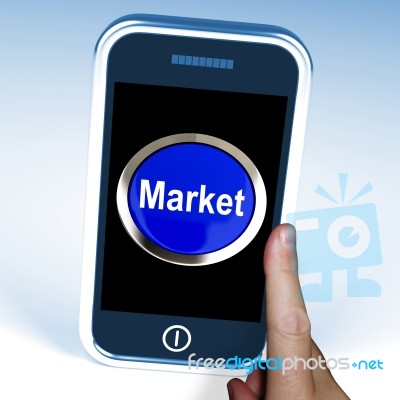 Market On Phone Means Marketing Advertising Sales Stock Image