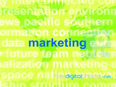 Marketing In Word Cloud Means Market Advertising Sales Stock Image