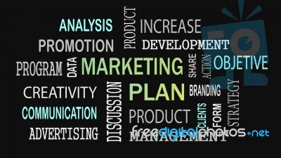 Marketing Plan Word Cloud Concept On Black Background Stock Image