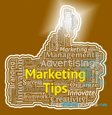 Marketing Tips Thumb Shows Thumbs Up And Advice Stock Image