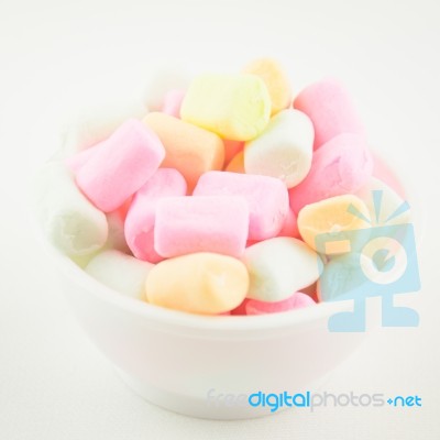 Marshmallow In Bowl On White Background Stock Photo