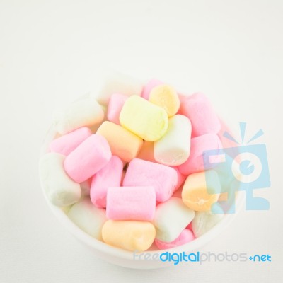 Marshmallow In Bowl On White Background Stock Photo