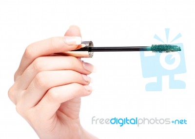 Mascara In Woman's Hand Stock Photo