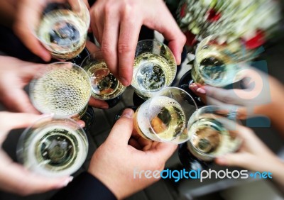 Massive Clink Glasses Celebration Stock Photo