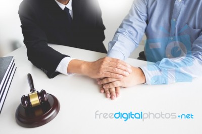 Mature Male Lawyer Or Notary With Client Deciding On Marriage Di… Stock Photo