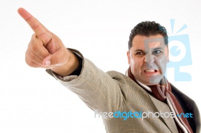 Mature Male Pointing Away Stock Photo