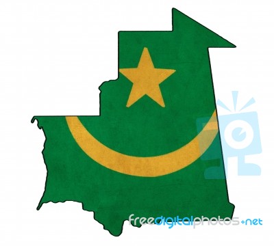 Mauritania Map On Mauritania  Flag Drawing ,grunge And Retro Fla… Stock Image