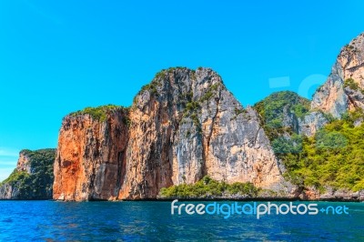 Maya Bay Phi Phi Islands Andaman Sea Krabi, South Of Thailand Stock Photo