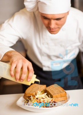 Mayonnaise Sauce Poured On A Vegetable Salad Stock Photo