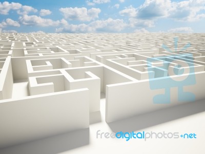 Maze Wall And Blue Sky Illustration Design Stock Image