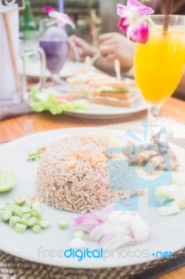 Meal Set Of Shrimp-paste Fried Rice Stock Photo