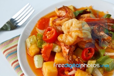 Meal With Shrimp And Vegetable Stock Photo