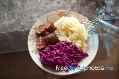 Meat Pattie With Potato Puree Stock Photo