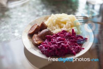 Meat Pattie With Potato Puree Stock Photo