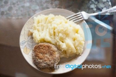 Meat Pattie With Potato Puree Stock Photo