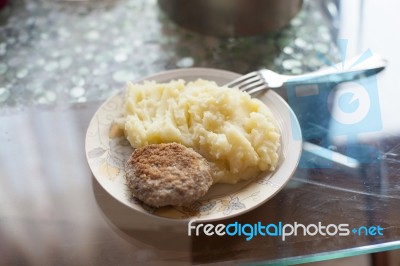 Meat Pattie With Potato Puree Stock Photo