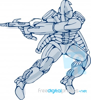 Mecha Robot Warrior With Ray Gun Stock Image