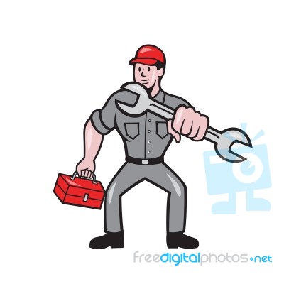 Mechanic Punching With Spanner Cartoon Stock Image