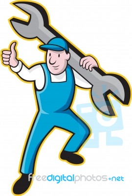 Mechanic With Spanner Thumbs Up Stock Image