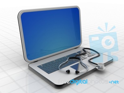 Medical Stethoscope On A Laptop Computer Stock Image