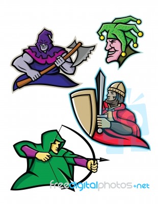 Medieval Court Character Mascot Collection Stock Image