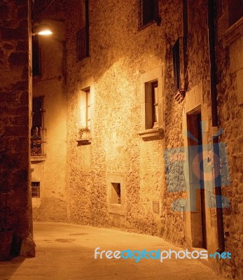 Medieval Narrow Dark Alley At Night Stock Photo