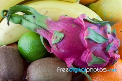 Medley Of Different Edible Fruits Ready To Eat Stock Photo