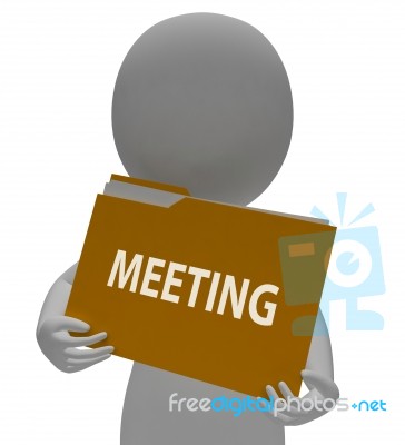 Meeting Folder Represents Discuss Correspondence And Folders 3d Stock Image