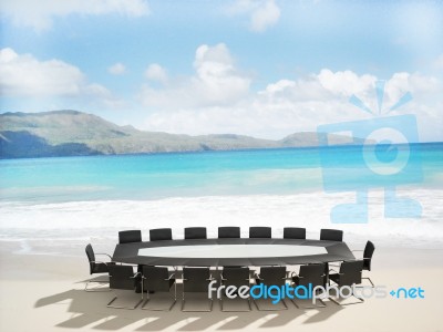 Meeting Table And Chairs At Beach Stock Image