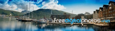 Mega Wide Panorama Of  Tromso City Background Stock Photo