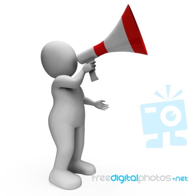 Megaphone Character Shows Announcements Proclaiming And Announci… Stock Image