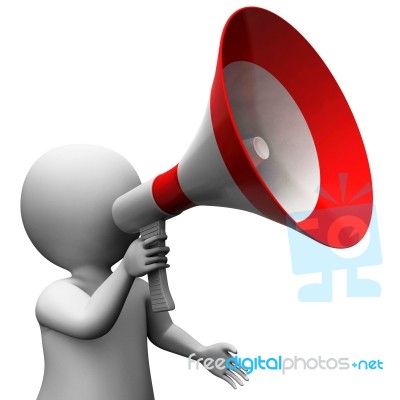 Megaphone Character Shows Speech Shouting Announcing And Announc… Stock Image