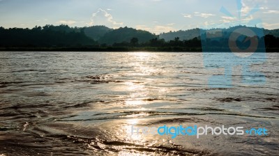 Mekong River Reflects Sunlight Stock Photo