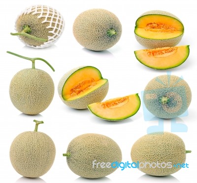 Melon, Cantaloupe Isolated On White Background Stock Photo