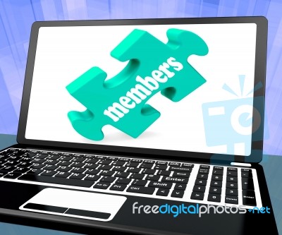 Members Laptop Shows Membership Applications And Web Subscribing… Stock Image