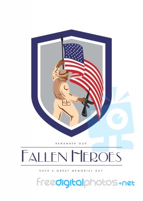 Memorial Day Greeting Card Soldier Military Holding Flag Rifle Stock Image
