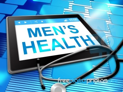 Mens Health Indicates Preventive Medicine And Computer Stock Image
