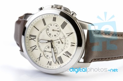 Men's Luxury Wrist Watch On White Background Stock Photo