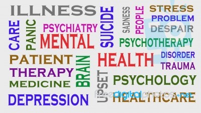 Mental Health Word Tag Cloud. Medical Concept Stock Image