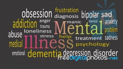 Mental Illness, Word Cloud Concept On Black Background Stock Image