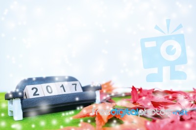 Merry Christmas And Happy New Year Background  And Number 2017 Text Stock Photo