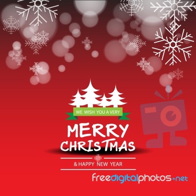 Merry Christmas  And Happy New Year With Snow  On Red  Background Stock Image