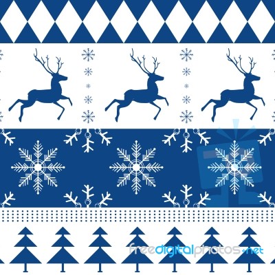 Merry Christmas And Reindeer With Snow On Blue Pattern Background Stock Image